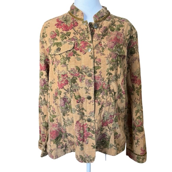 Vintage United Apparel Women Brown Floral Corduroy Shacket XL Rustic Cottagecore - Picture 1 of 9